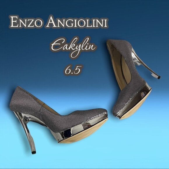 Enzo Angiolini Eakylin Sparkling Metallic Silver Platform Heels Size 6.5 - Picture 8 of 16